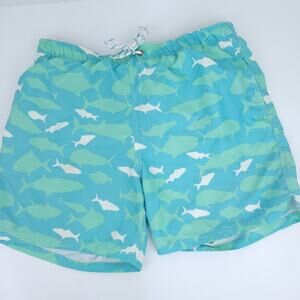 Islandia Clothing Mens Swim Trunks Size Large Shark Ocean Print Blue, Green